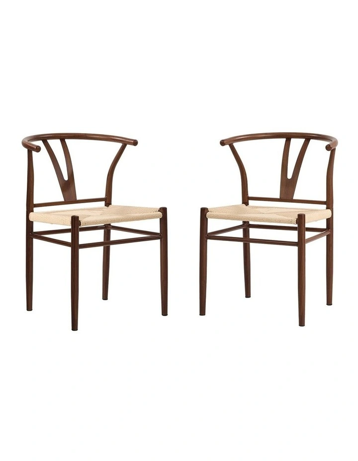 Oikiture 2x Dining Chair Metal Hans Wegner Chair Wishbone Cafe Lounge Walnut image 1