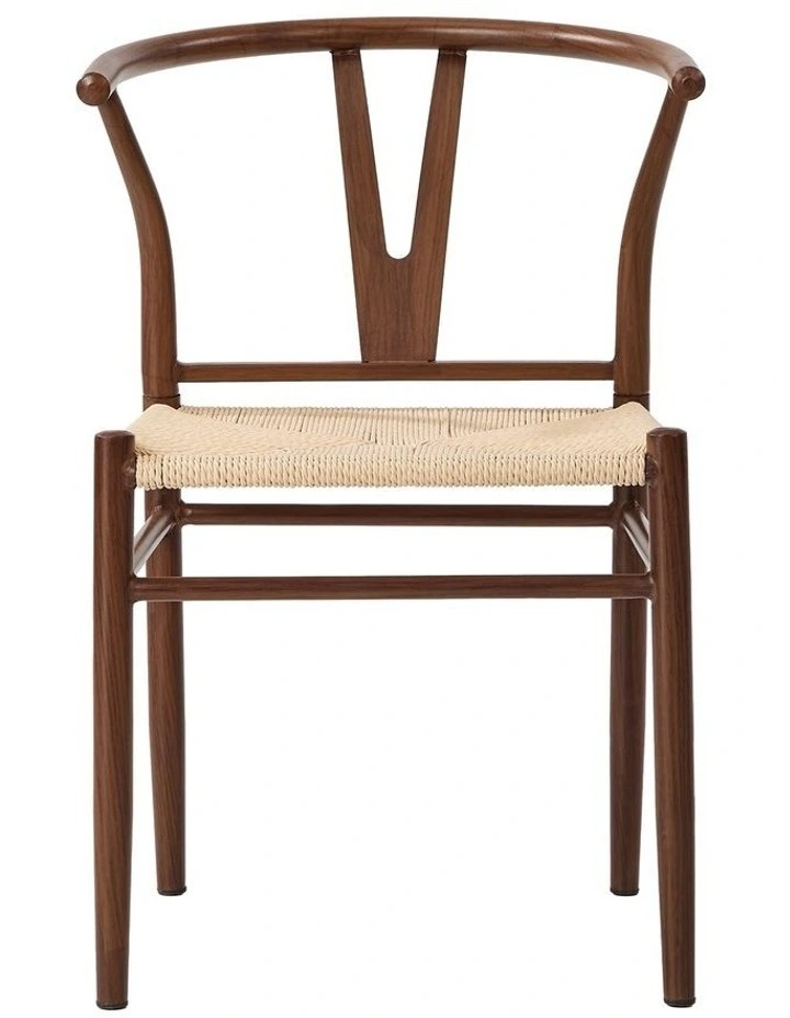 Oikiture 2x Dining Chair Metal Hans Wegner Chair Wishbone Cafe Lounge Walnut image 2