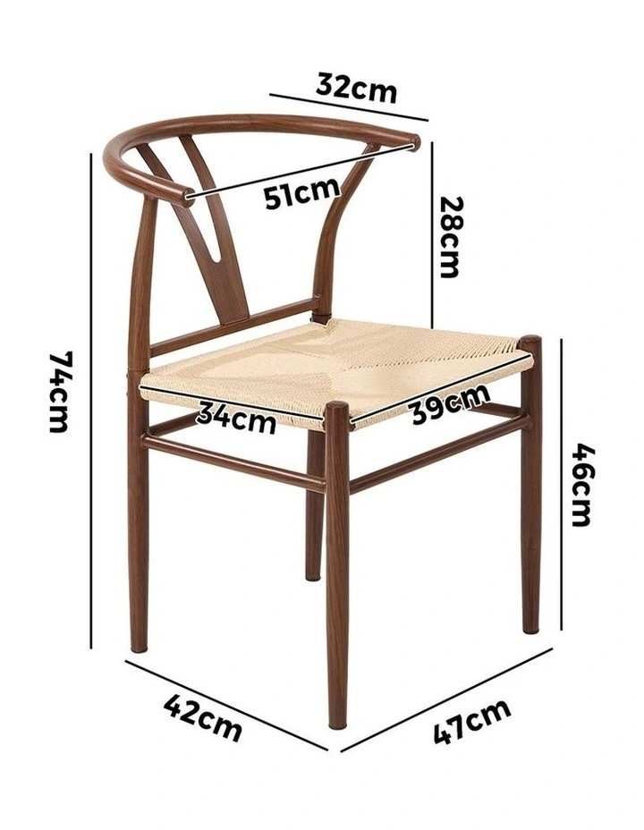Oikiture 2x Dining Chair Metal Hans Wegner Chair Wishbone Cafe Lounge Walnut image 3
