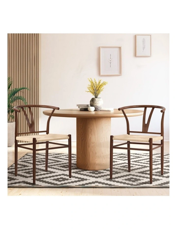 Oikiture 2x Dining Chair Metal Hans Wegner Chair Wishbone Cafe Lounge Walnut image 4