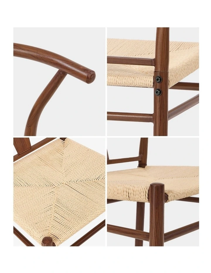 Oikiture 2x Dining Chair Metal Hans Wegner Chair Wishbone Cafe Lounge Walnut image 6