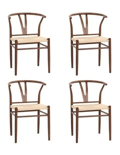 Oikiture 4x Dining Chair Metal Hans Wegner Chair Wishbone Cafe Lounge Walnut