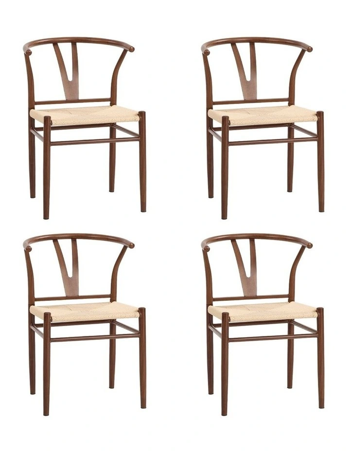 Oikiture 4x Dining Chair Metal Hans Wegner Chair Wishbone Cafe Lounge Walnut image 1