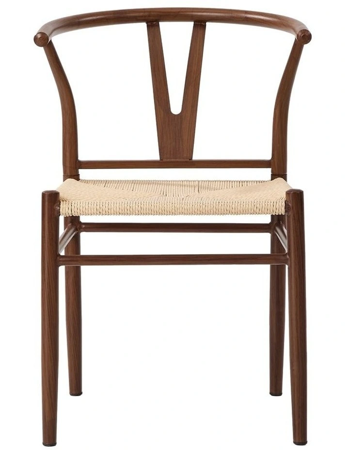 Oikiture 4x Dining Chair Metal Hans Wegner Chair Wishbone Cafe Lounge Walnut image 2
