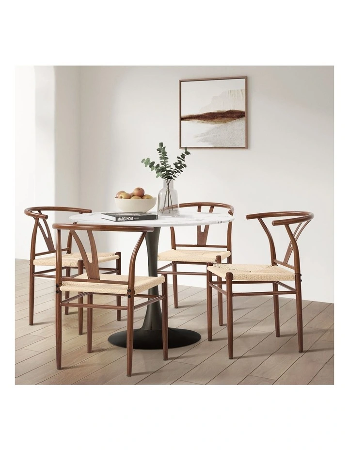 Oikiture 4x Dining Chair Metal Hans Wegner Chair Wishbone Cafe Lounge Walnut image 5
