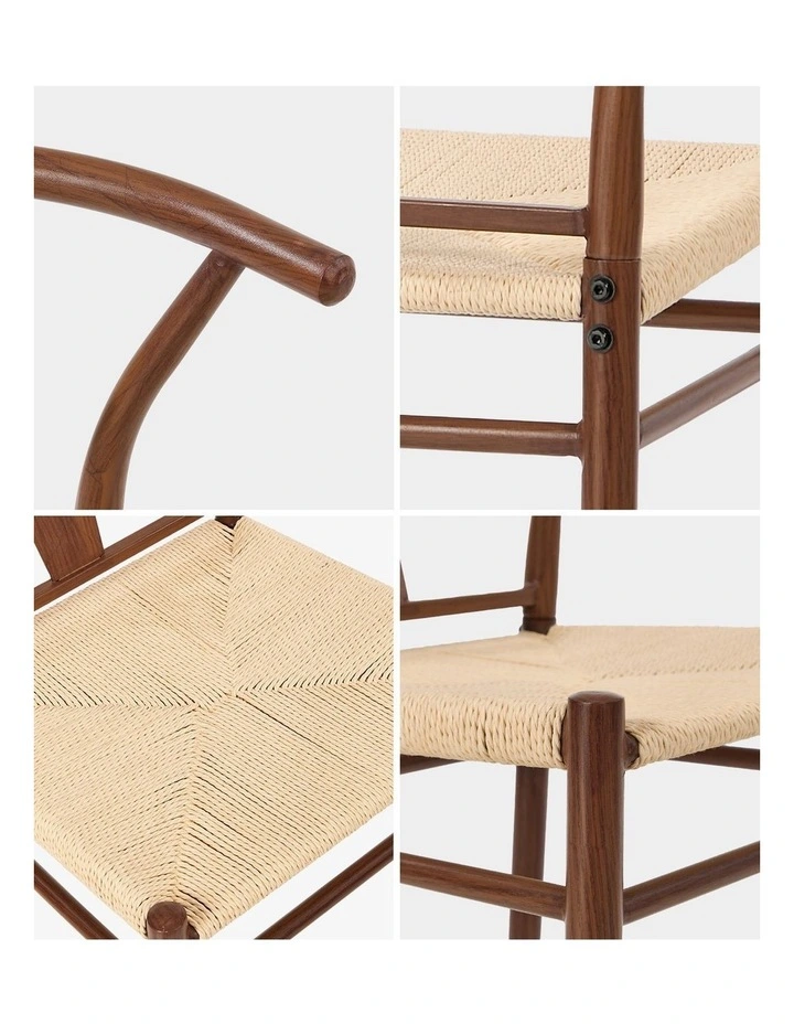Oikiture 4x Dining Chair Metal Hans Wegner Chair Wishbone Cafe Lounge Walnut image 6