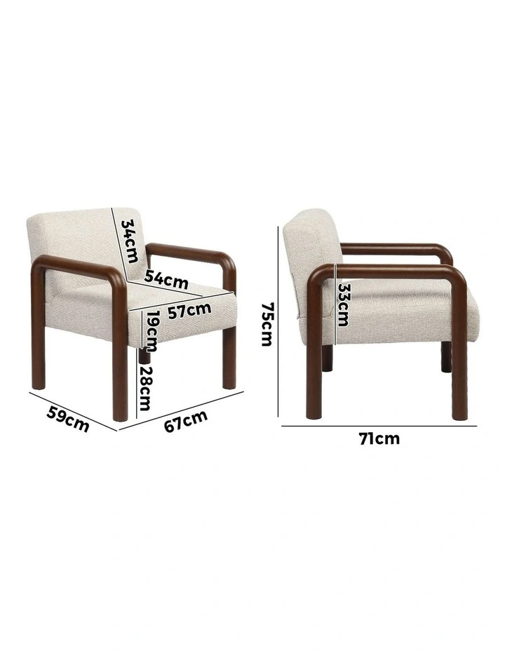 Oikiture 2x Armchair Fabric Accent Chair Lounge Sofa Walunt Timber Look Legs image 3