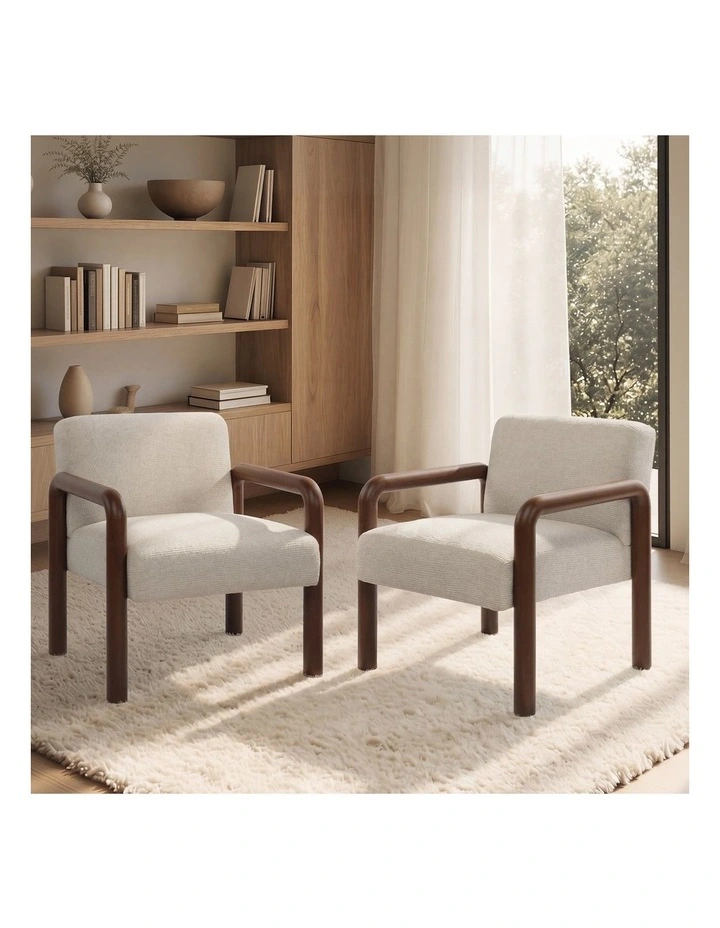 Oikiture 2x Armchair Fabric Accent Chair Lounge Sofa Walunt Timber Look Legs image 4