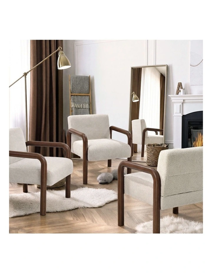 Oikiture 2x Armchair Fabric Accent Chair Lounge Sofa Walunt Timber Look Legs image 7