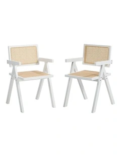 Oikiture 2x Dining Chairs PE Rattan Chair Bamboo Frame White