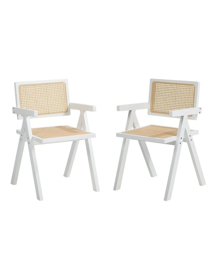 Oikiture 2x Dining Chairs PE Rattan Chair Bamboo Frame White image 1