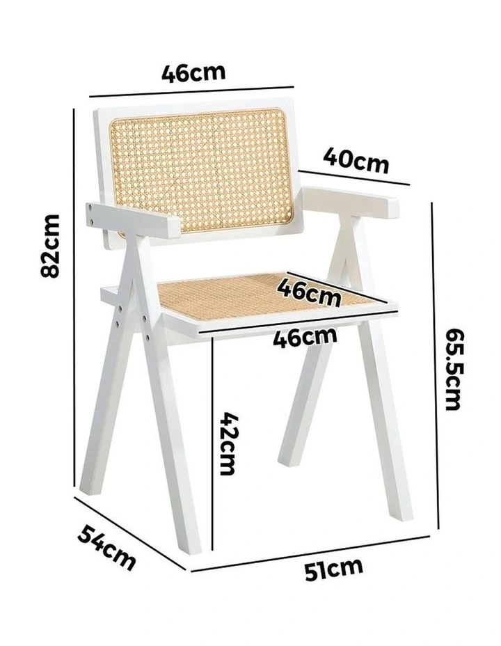Oikiture 2x Dining Chairs PE Rattan Chair Bamboo Frame White image 3