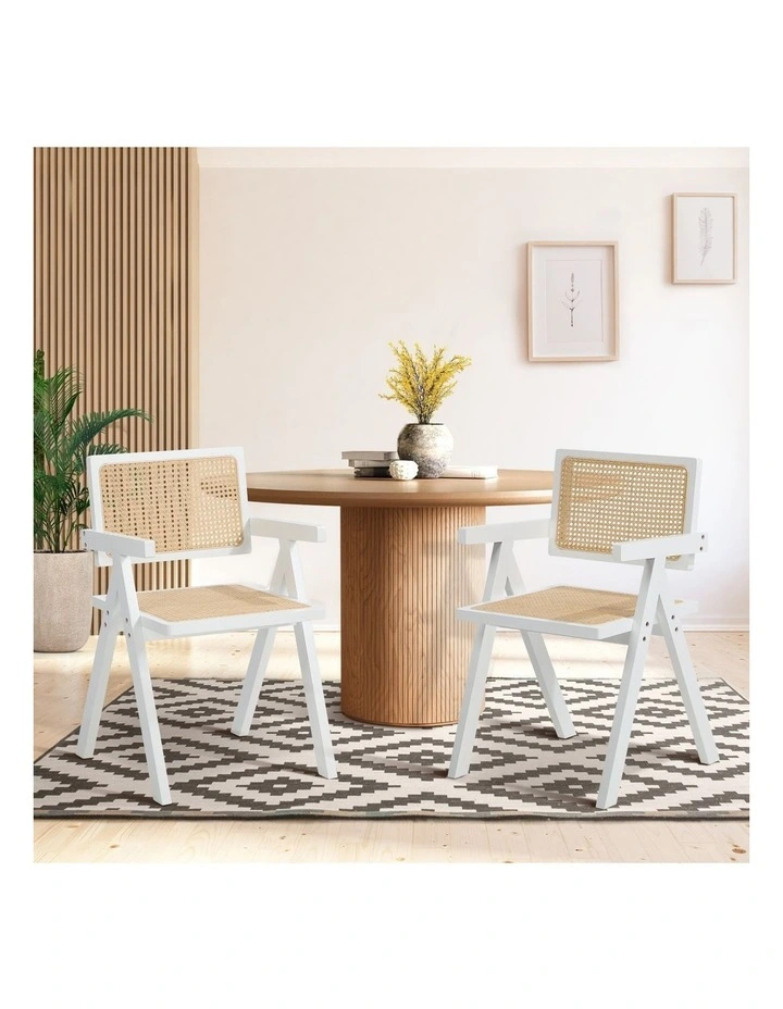 Oikiture 2x Dining Chairs PE Rattan Chair Bamboo Frame White image 4