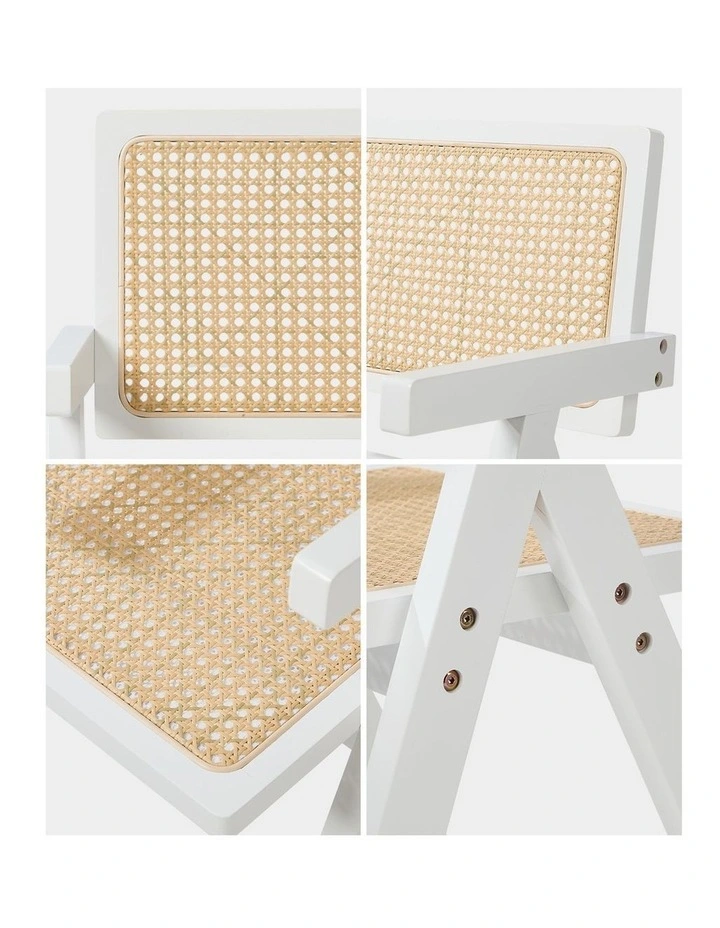 Oikiture 2x Dining Chairs PE Rattan Chair Bamboo Frame White image 6