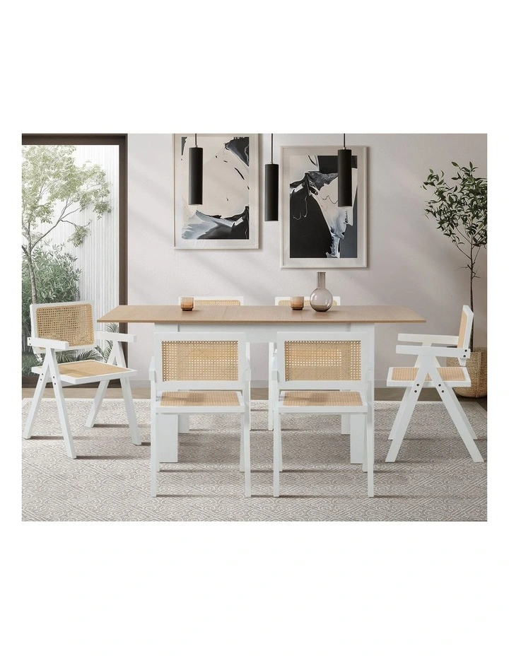 Oikiture 2x Dining Chairs PE Rattan Chair Bamboo Frame White image 7