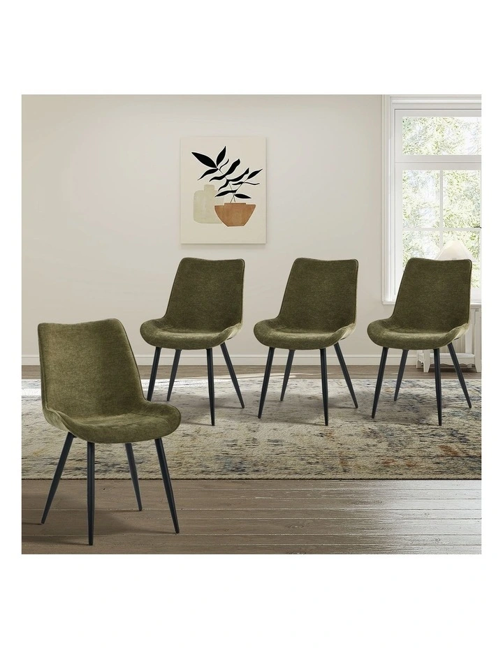 Oikiture 4x Dining Chairs Kitchen Accent Chairs Upholstered Linen Fabric Green image 4