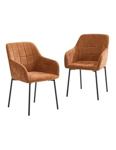 Oikiture 2x Dining Chairs Kitchen Accent Armchairs Chenille Fabric Orange