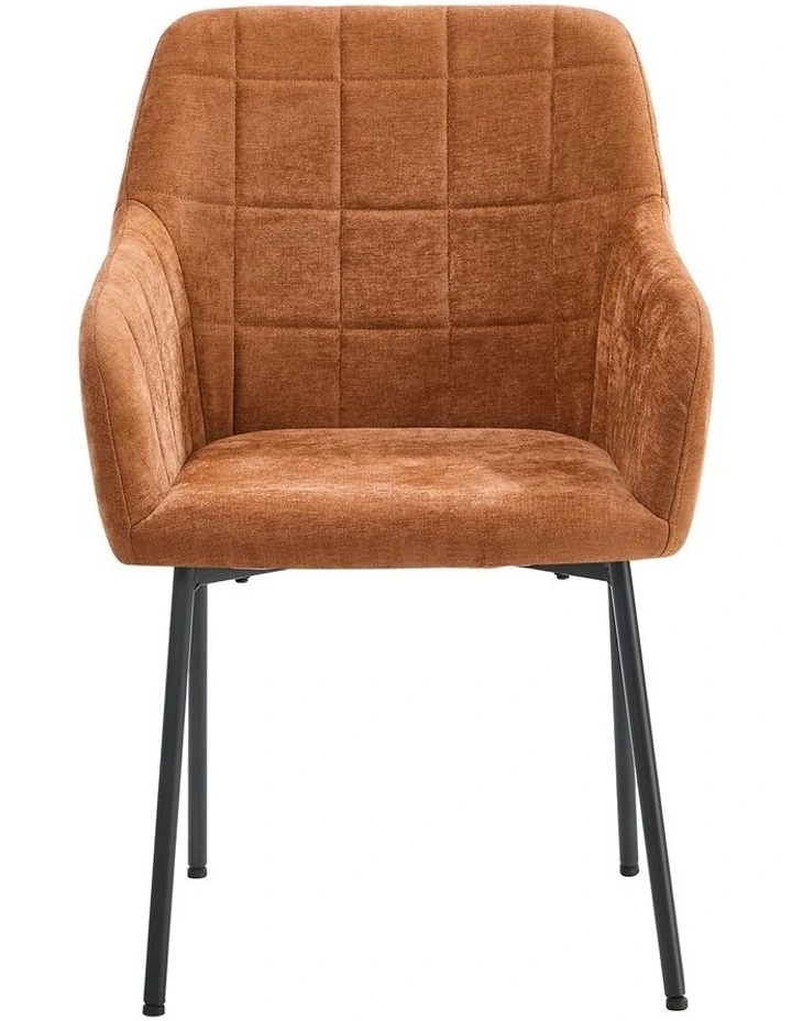 Oikiture 2x Dining Chairs Kitchen Accent Armchairs Chenille Fabric Orange image 2