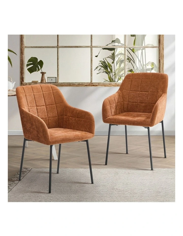 Oikiture 2x Dining Chairs Kitchen Accent Armchairs Chenille Fabric Orange image 4