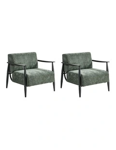Oikiture 2x Wooden Armchair Lounge Sofa Chair Chenille Accent Armchairs Green