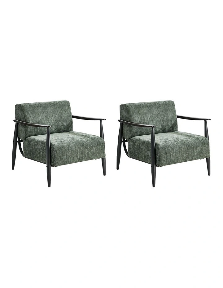 Oikiture 2x Wooden Armchair Lounge Sofa Chair Chenille Accent Armchairs Green image 1