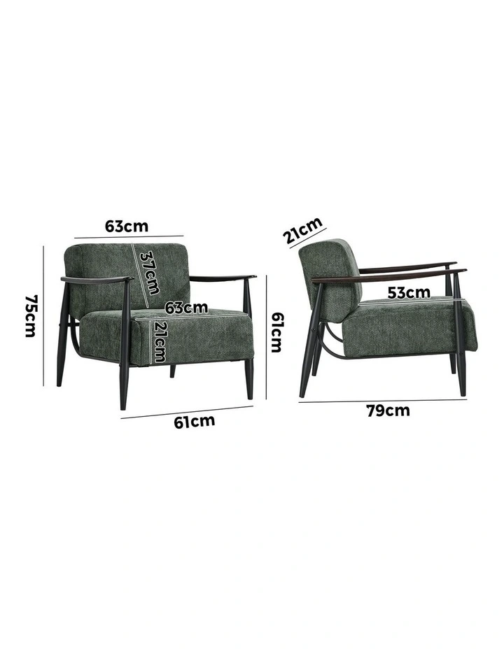 Oikiture 2x Wooden Armchair Lounge Sofa Chair Chenille Accent Armchairs Green image 3