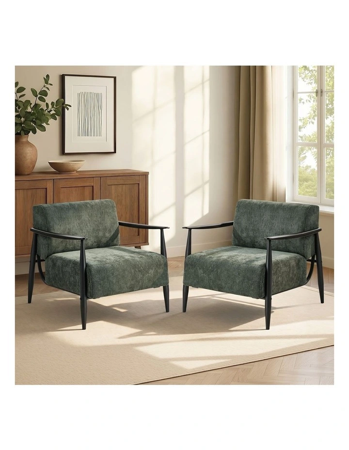 Oikiture 2x Wooden Armchair Lounge Sofa Chair Chenille Accent Armchairs Green image 4