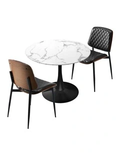 Oikiture Dining Table Set 60cm Round Dining Table and Chairs PU Leather White&Black