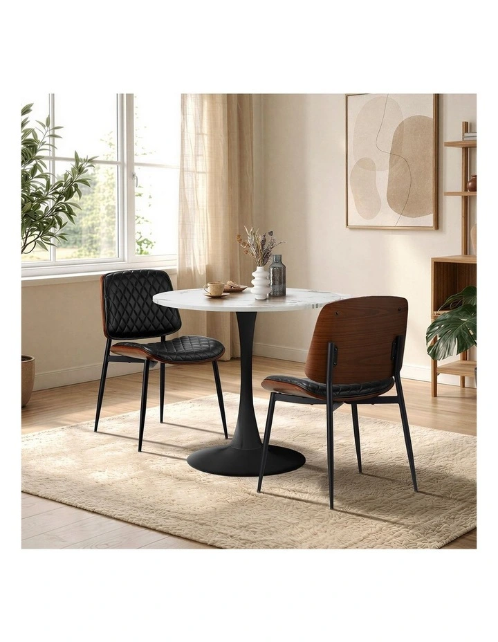 Oikiture Dining Table Set 60cm Round Dining Table and Chairs PU Leather White&Black image 5