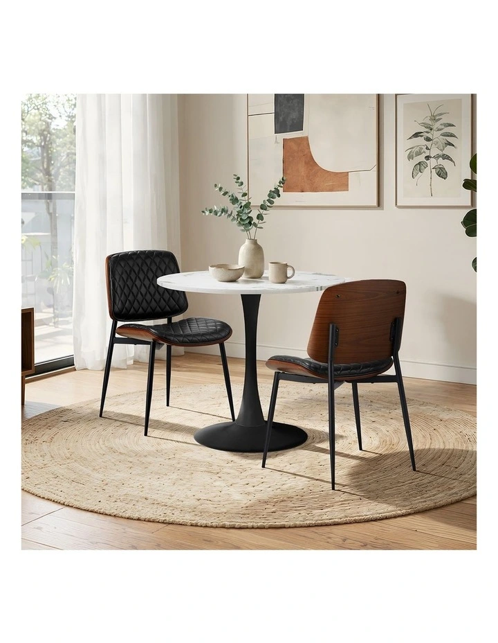 Oikiture Dining Table Set 60cm Round Dining Table and Chairs PU Leather White&Black image 7
