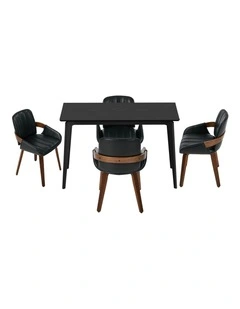 Oikiture 5PCS Dining Table Set 120cm Dining Table 4 Faux Leather Chairs