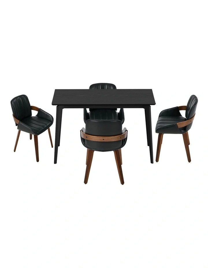 Oikiture 5PCS Dining Table Set 120cm Dining Table 4 Faux Leather Chairs image 1