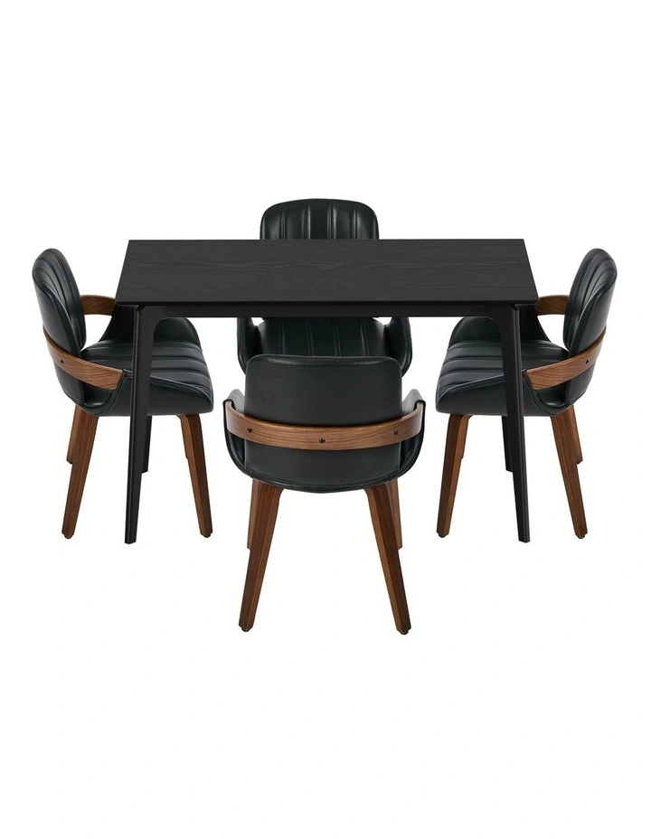 Oikiture 5PCS Dining Table Set 120cm Dining Table 4 Faux Leather Chairs image 2