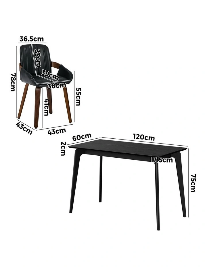 Oikiture 5PCS Dining Table Set 120cm Dining Table 4 Faux Leather Chairs image 3