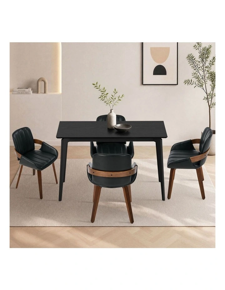 Oikiture 5PCS Dining Table Set 120cm Dining Table 4 Faux Leather Chairs image 4