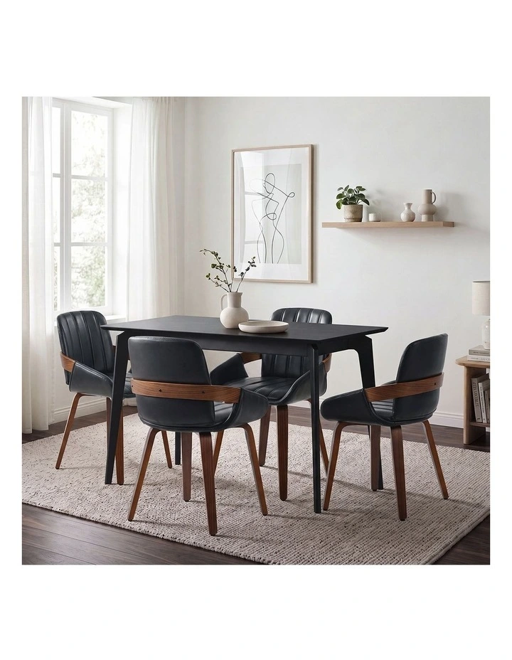 Oikiture 5PCS Dining Table Set 120cm Dining Table 4 Faux Leather Chairs image 5