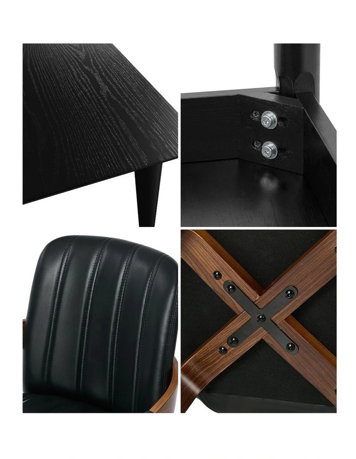 Oikiture 5PCS Dining Table Set 120cm Dining Table 4 Faux Leather Chairs image 6