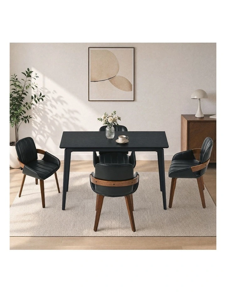 Oikiture 5PCS Dining Table Set 120cm Dining Table 4 Faux Leather Chairs image 7
