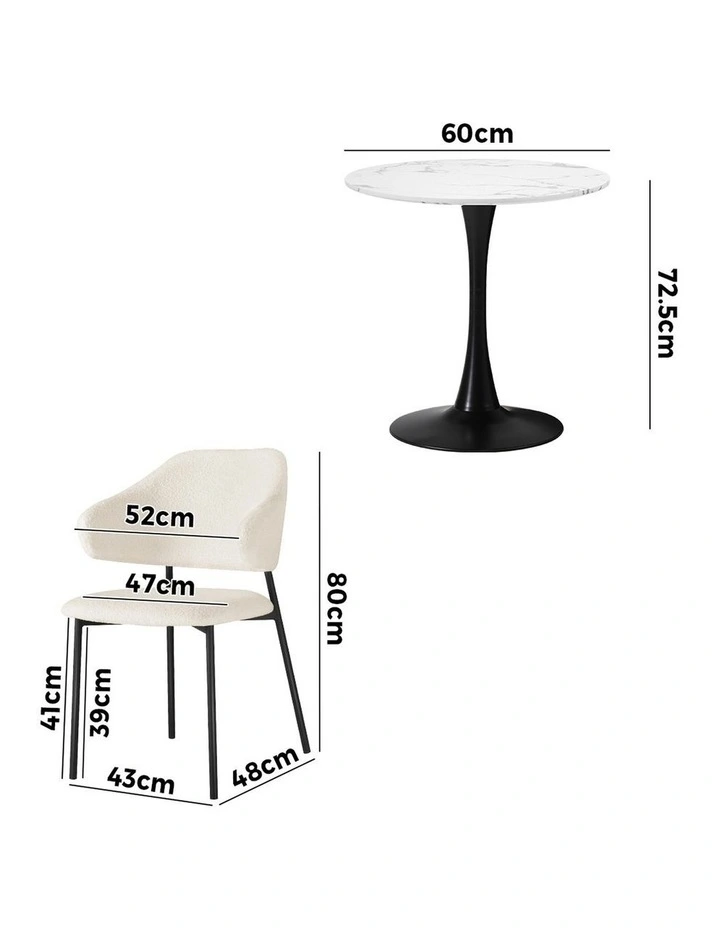 Oikiture 3PCS Dining Table Set Round Table Fabric Dining Chairs White&Black image 3