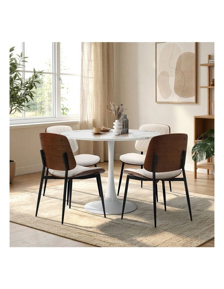 Oikiture Dining Table Set 90cm Round Dining Table and Chairs PU Leather White image 5