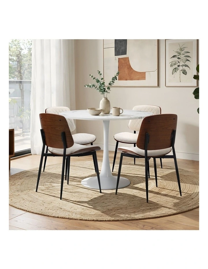 Oikiture Dining Table Set 90cm Round Dining Table and Chairs PU Leather White image 7