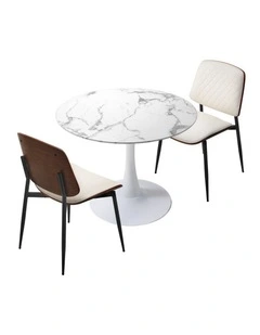 Oikiture Dining Table Set 60cm Round Dining Table and Chairs PU Leather White