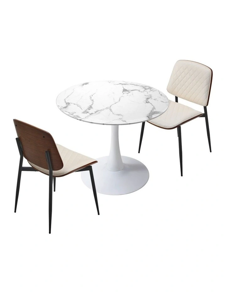 Oikiture Dining Table Set 60cm Round Dining Table and Chairs PU Leather White image 2