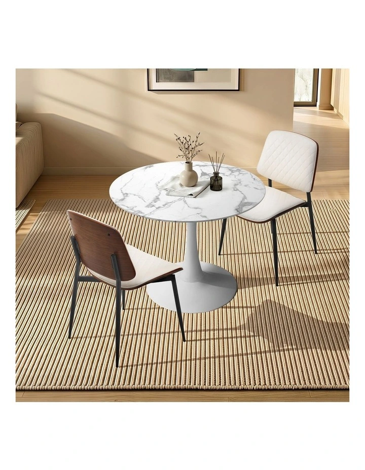 Oikiture Dining Table Set 60cm Round Dining Table and Chairs PU Leather White image 4