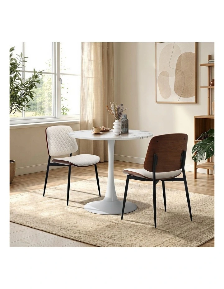Oikiture Dining Table Set 60cm Round Dining Table and Chairs PU Leather White image 5