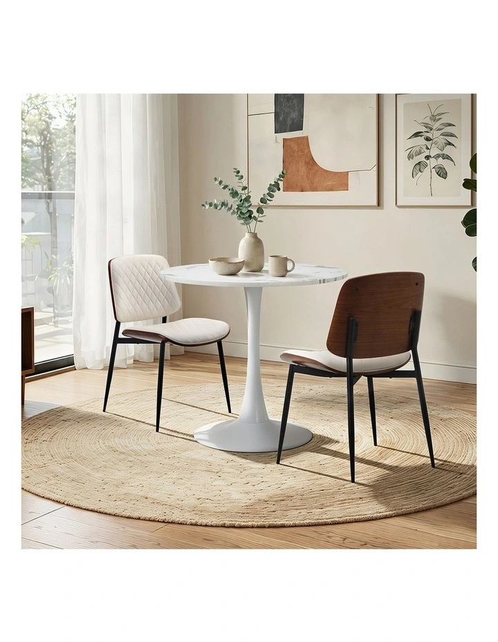 Oikiture Dining Table Set 60cm Round Dining Table and Chairs PU Leather White image 7