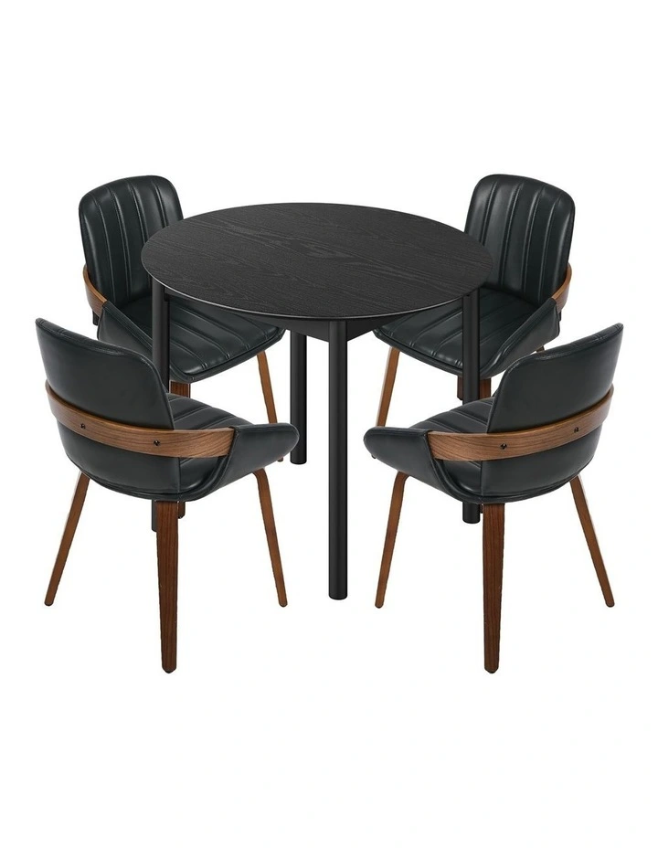 Oikiture 5PCS Dining Table Set 100cm Round Table 4 Faux Leather Dining Chairs image 1