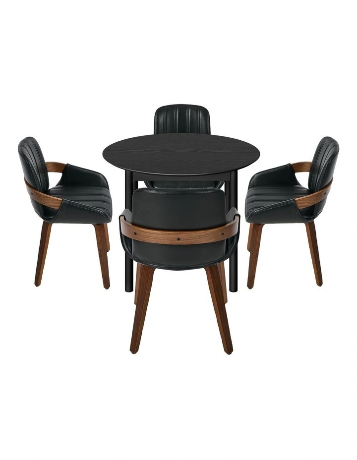 Oikiture 5PCS Dining Table Set 100cm Round Table 4 Faux Leather Dining Chairs image 2