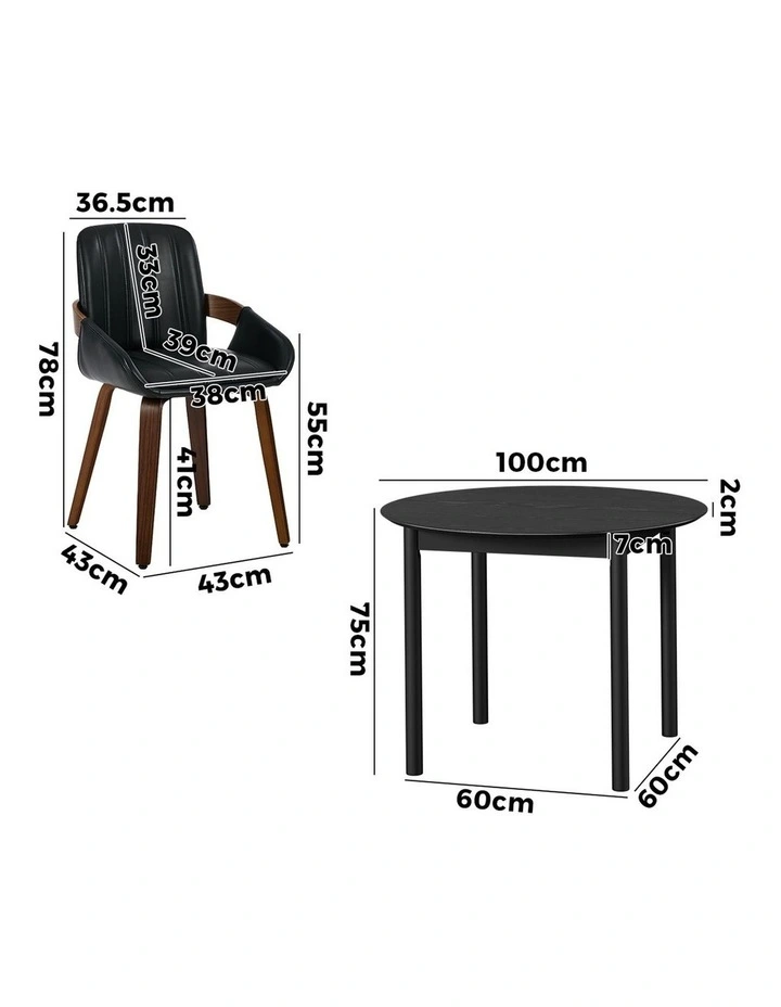 Oikiture 5PCS Dining Table Set 100cm Round Table 4 Faux Leather Dining Chairs image 3
