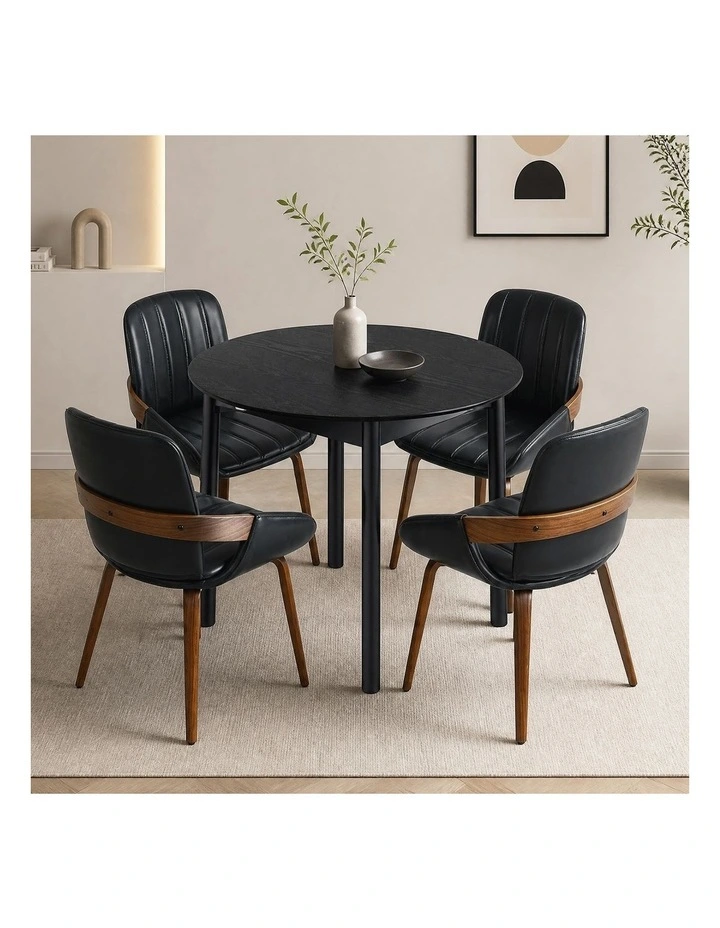 Oikiture 5PCS Dining Table Set 100cm Round Table 4 Faux Leather Dining Chairs image 4